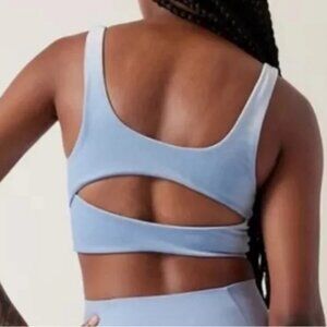 Athleta Velvet Cut Out Crop A-C Longline Sports Bra - Blue Heron